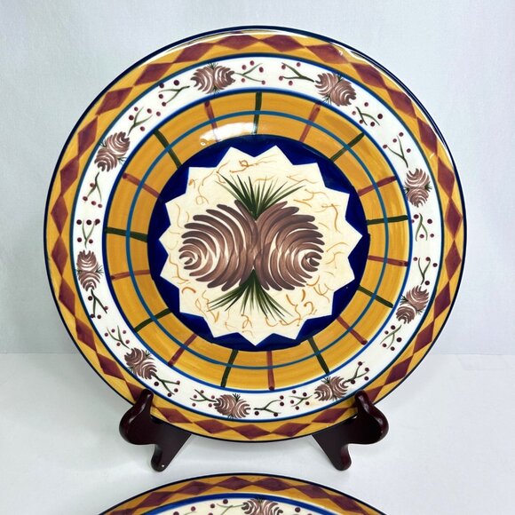 Zrike Danna Cullen Design Pinecone Round Platter 11" Diameter set of 2 - Picture 2 of 9